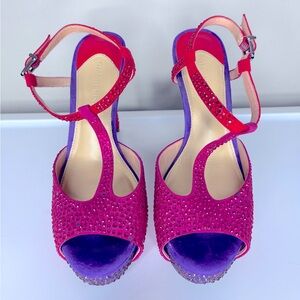 Gianni bini rhinestone multicolor T- strap platform heels.